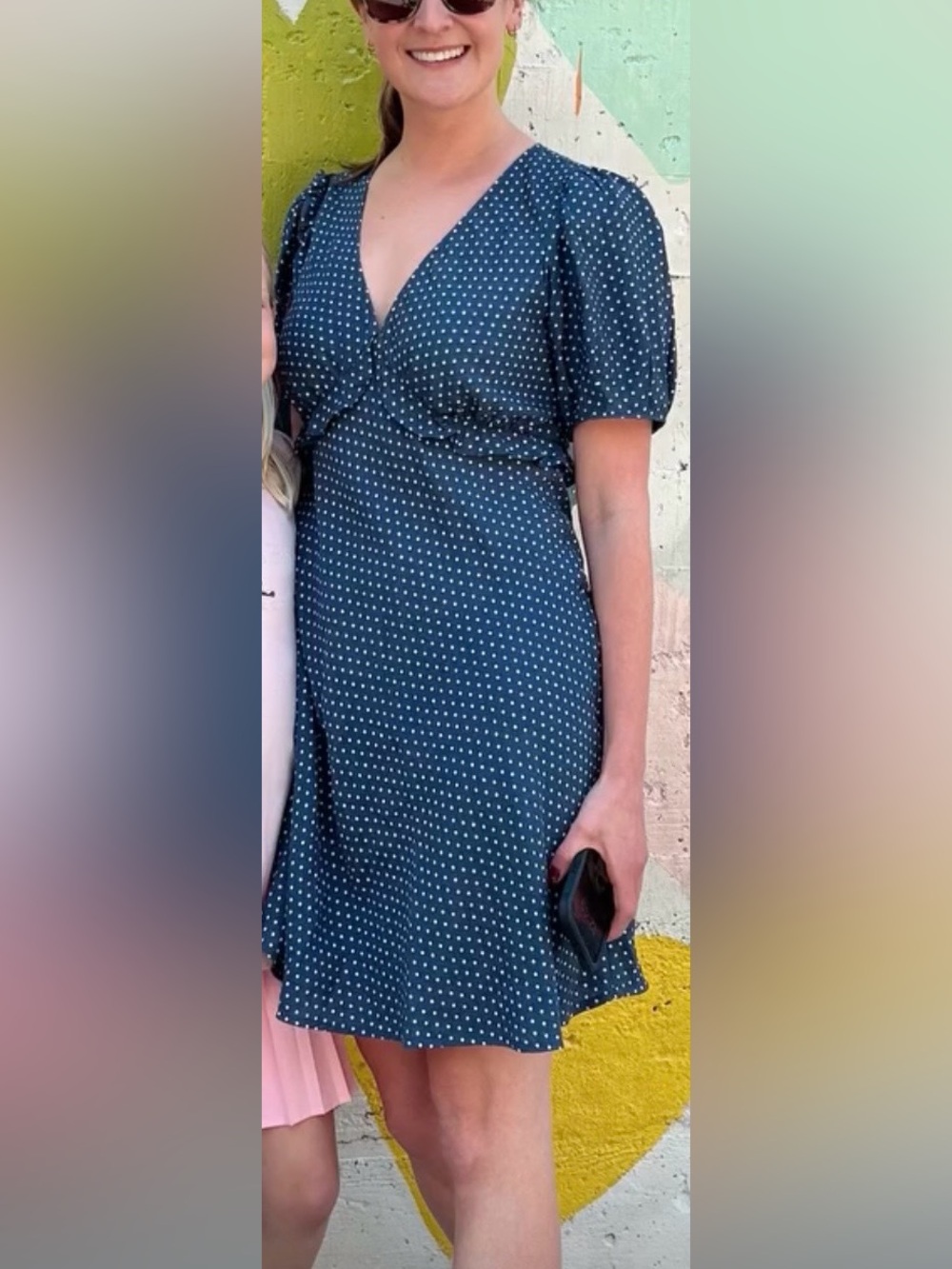 Madewell Navy Polka Dot V-Neck Midi Dress
